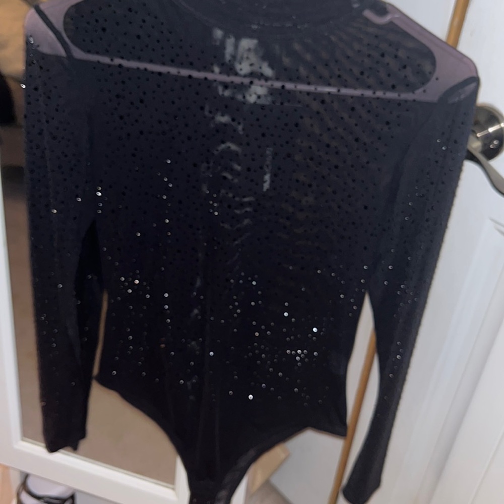 Fashion Nova Black mesh rhinestone bodysuit